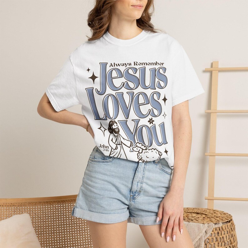 Jesus Loves You T-shirt, Christian Faith Tee, Shepherd Illustration gallery