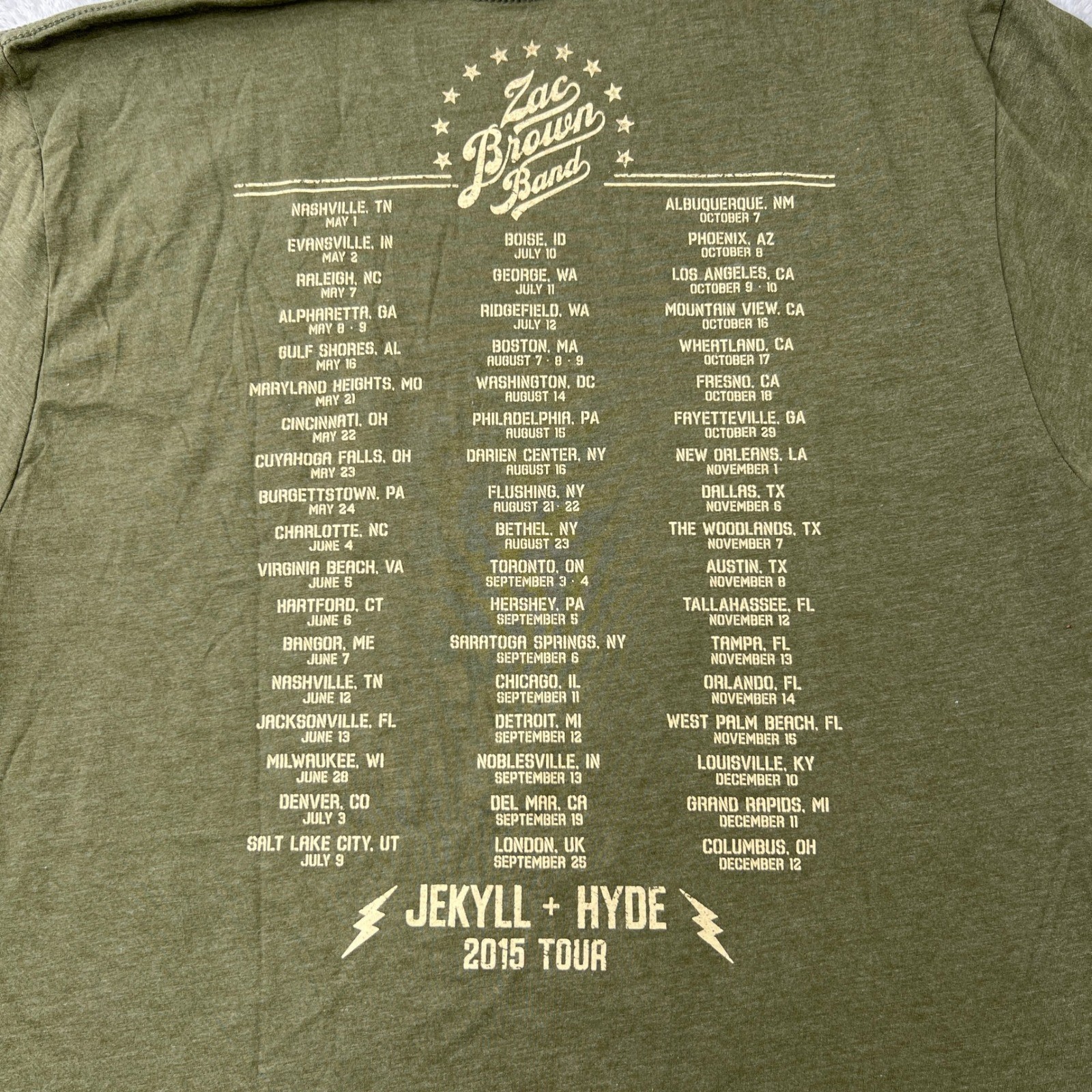 Zac Brown Band Jekyll + Hyde 2015 Tour T-Shirt Medium Olive Country Music Tee gallery