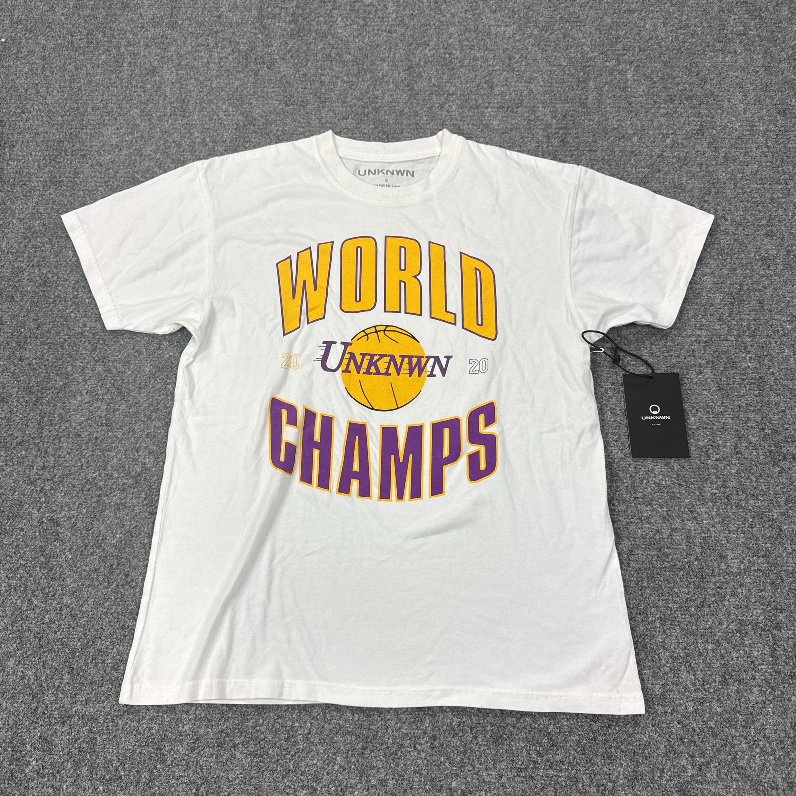 UNKNWN Shirt Mens Small White World Champs 2020 Basketball Graphic Tee Tagless gallery