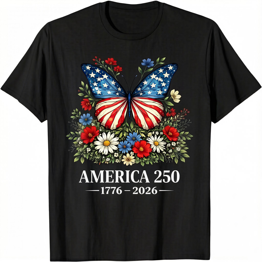 250th Anniversary Butterfly USA Flag Patriotic 4th of July Adult T-Shirt gallery