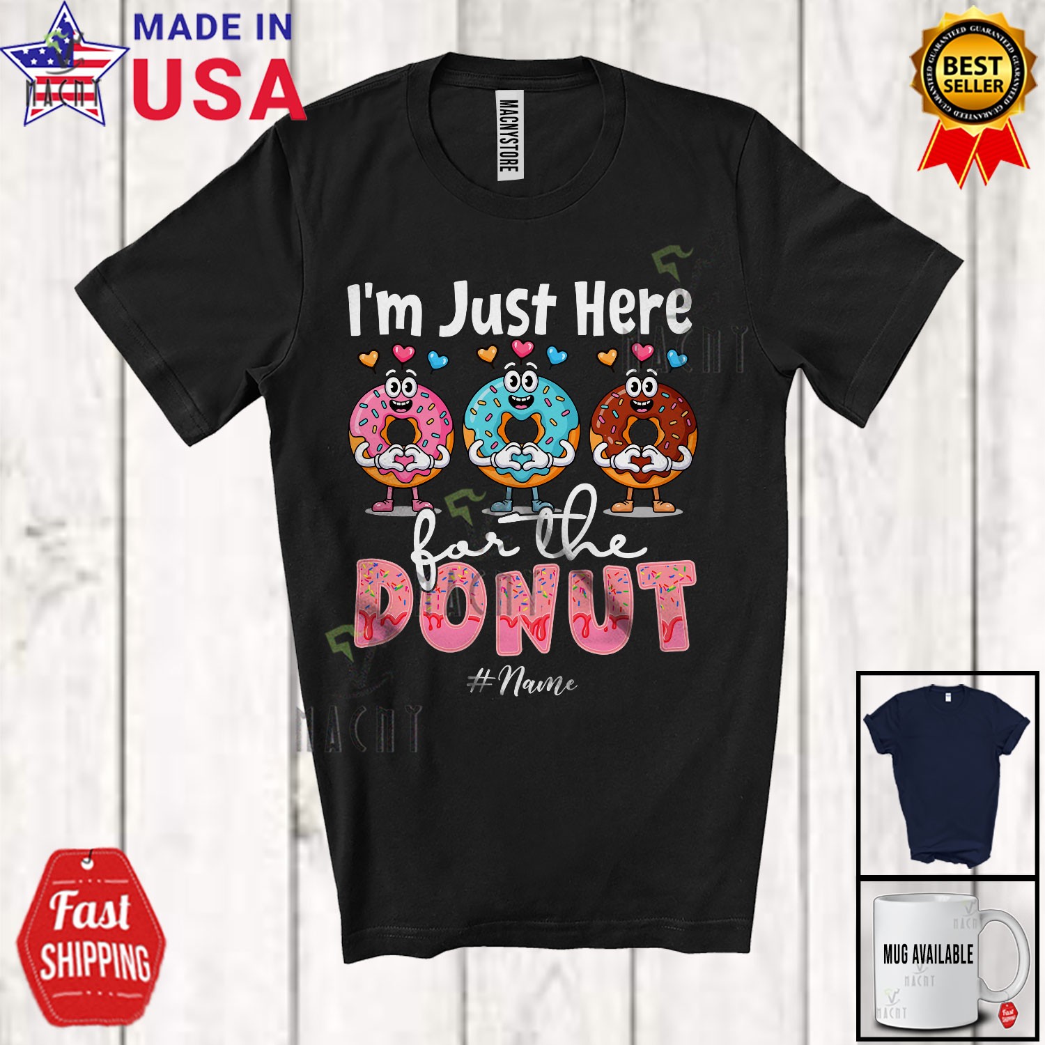 Custom Name Here For The Donut; Adorable Three Donut Hearts Food; Family T-Shirt