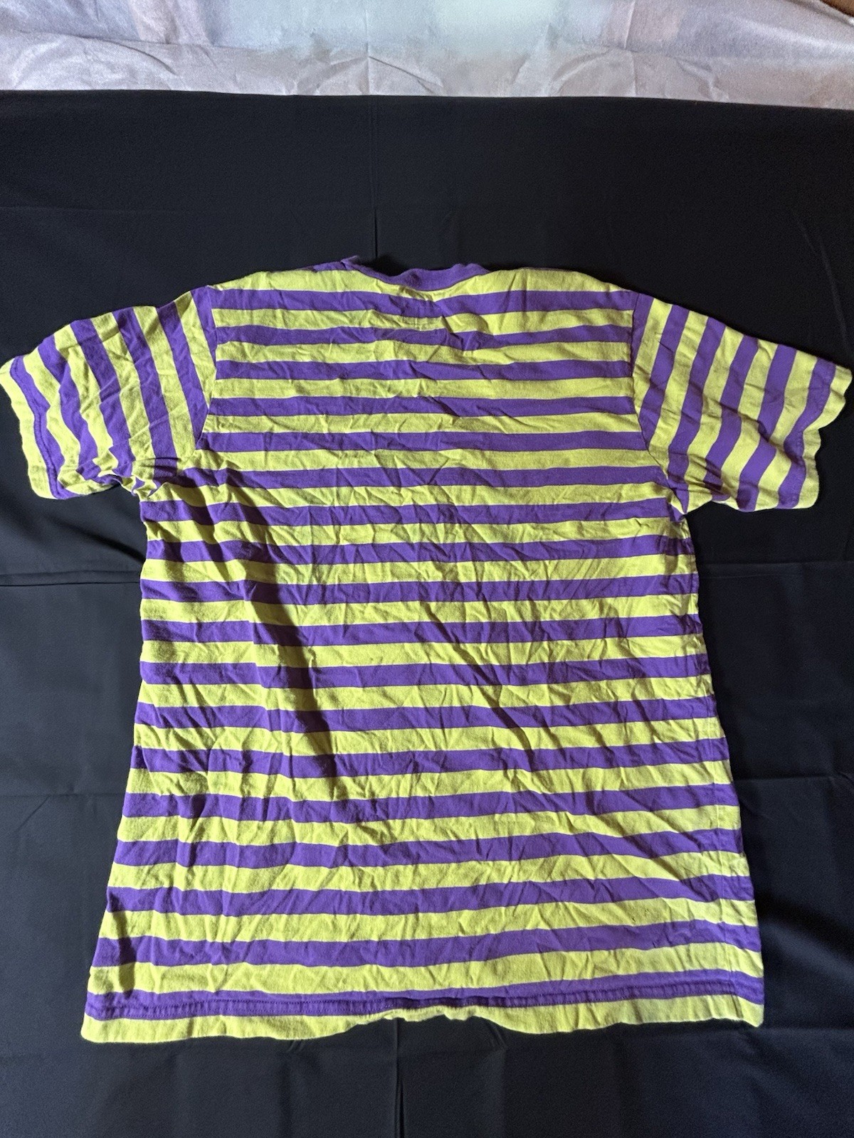 Supreme Purple Yellow Striped Logo T-Shirt Short Sleeve Crew Neck Men's XL gallery