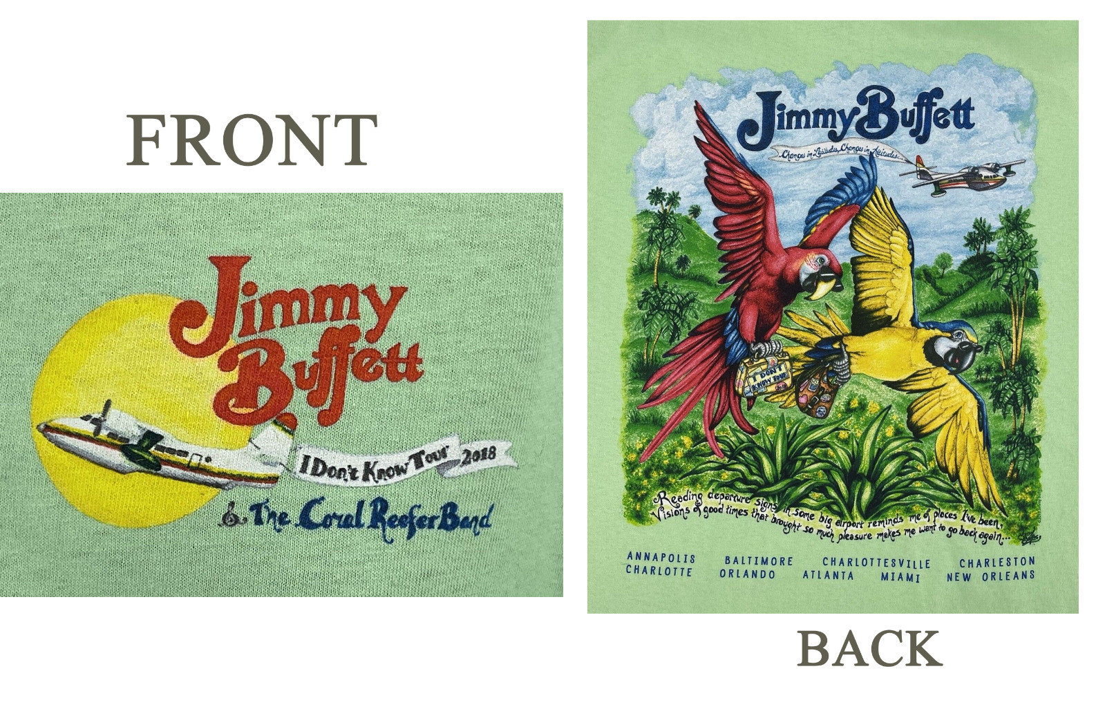 Rare Jimmy Buffett I Dont Know Tour 2018 Shirt Green S-2345XL gallery