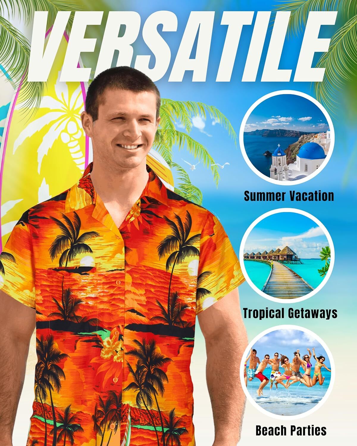 Men Hawaiian Shirt Casual Short Sleeve Undershirt Cruise Tee Beach Holiday Party gallery