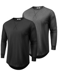 2 Pack T Shirts for Men Long Sleeve Cotton Hipster Hip Hop Longline Crewneck …