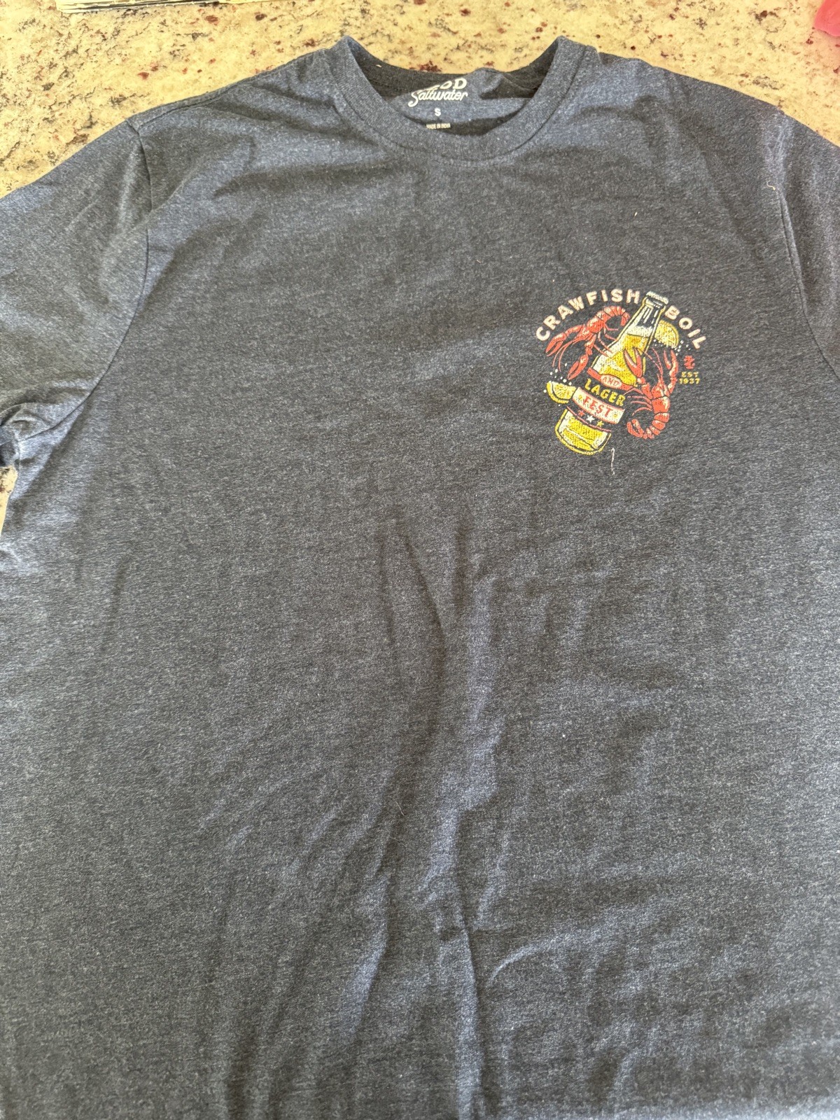 Mens Navy Blue IZOD Saltwater T-shirt with lager print Crawfish Boil gallery