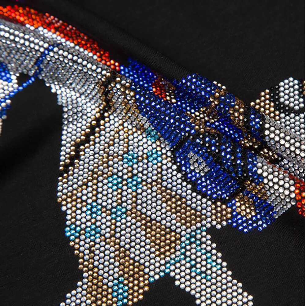 New Men Luxury Horse Rhinestones Fashion Black Long T-Shirt High Quality gallery