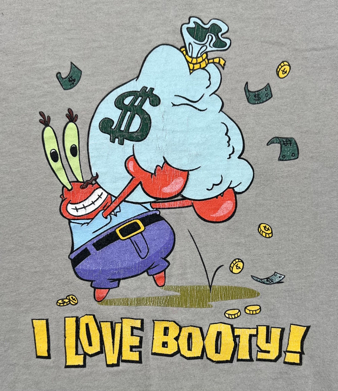 VINTAGE Y2K Nickelodeon Spongebob SquarePants Mr. Krabby Booty Tee Grey Large gallery