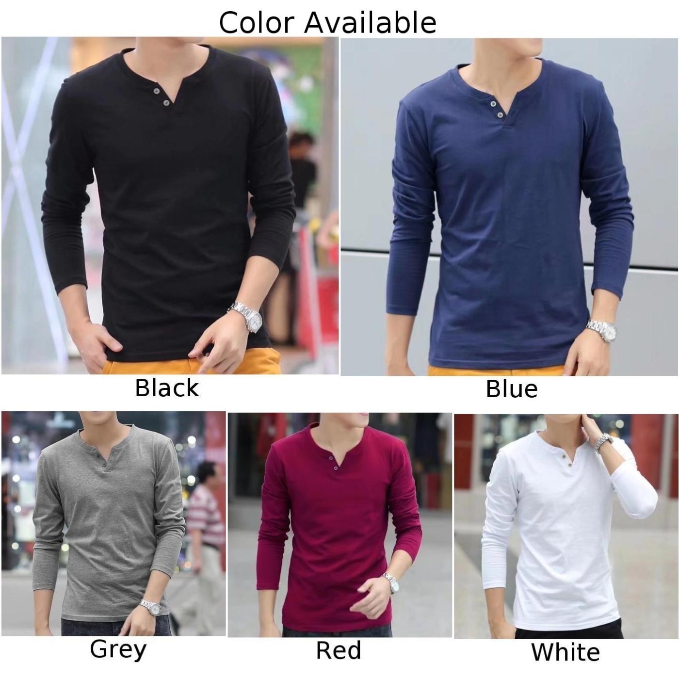 Stylish Men's Button V Neck Henley T Shirt Slim Bottoming Tops Long Sleeve gallery