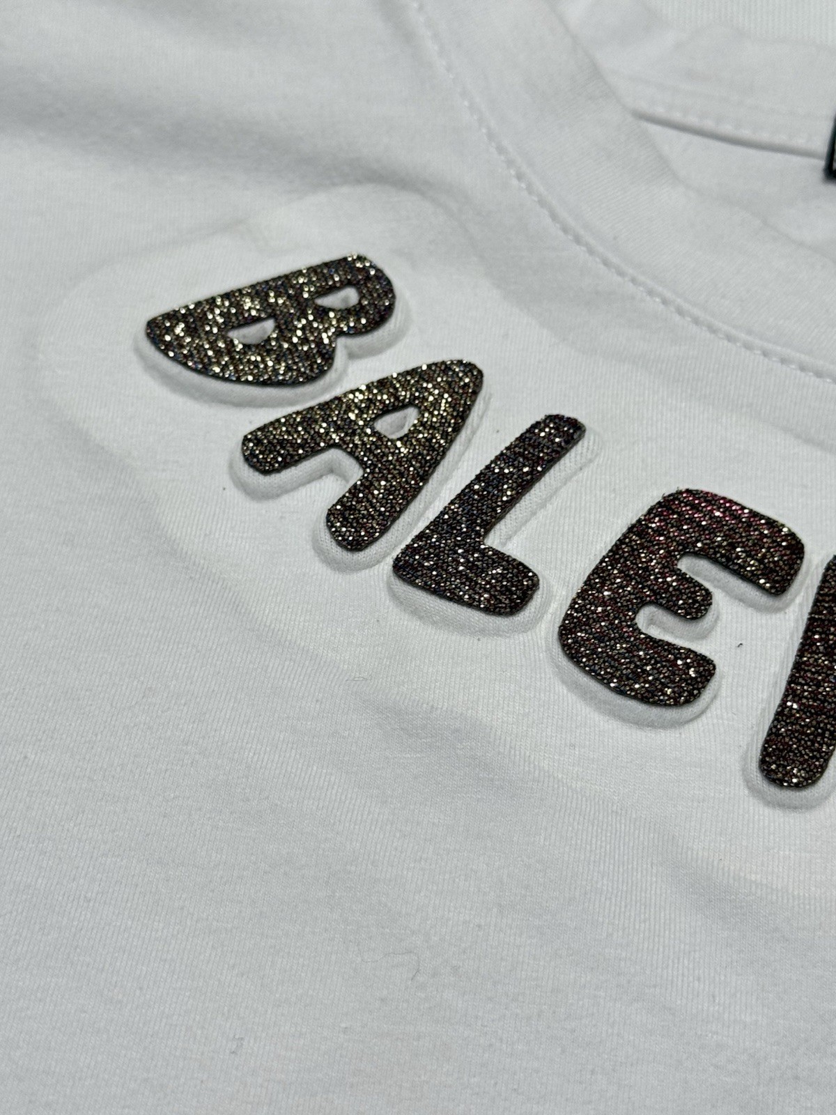Balenciaga White T-Shirt 3D Logo Glitter Rhinestone Embellished Mens Size XL gallery
