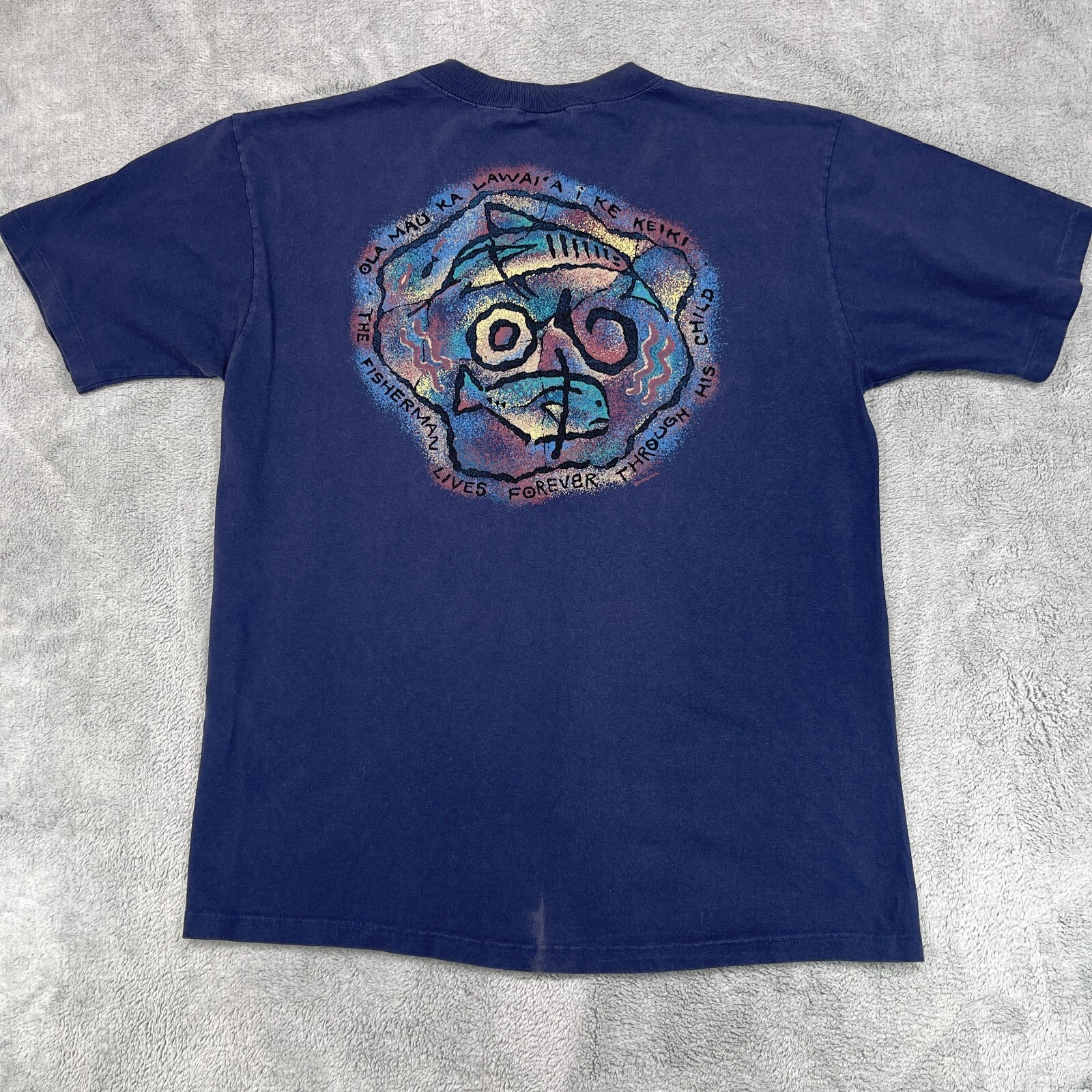 Vtg Crazy Hawaii T-Shirt Mens L Navy Fisherman Lives Forever Graphic Crew Neck gallery