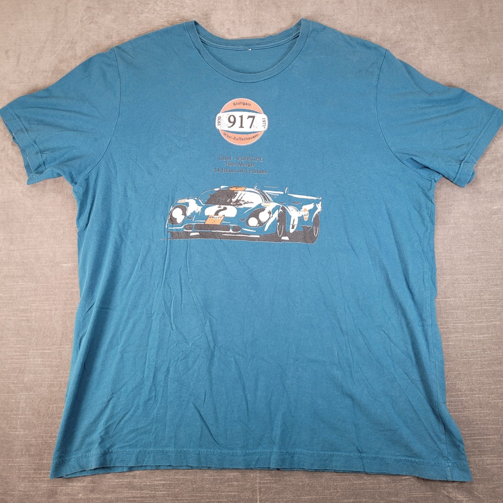 Gulf Porsche 917 24 Hours of Le Mans Hans Mezger Graphic T-Shirt Teal Blue Mens