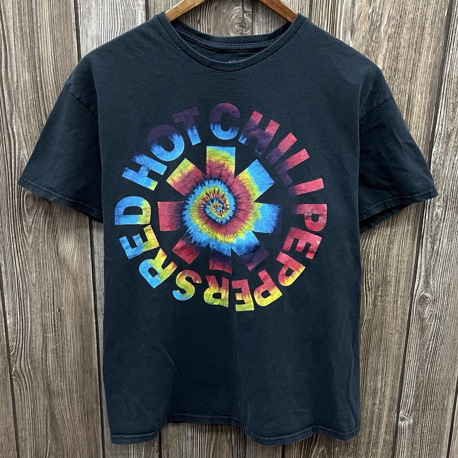 Red Hot Chili Peppers Multicolor Tie Dye Graphic Band Tee Shirt Black Mens Large