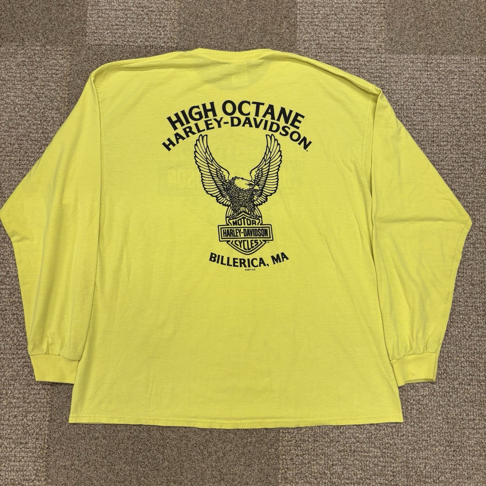 Vintage Harley Davidson Biker Mass. Safety Yellow Long Sleeve Graphic Tee Shirt gallery