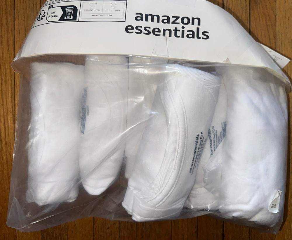 Amazon Essentials Men 6 Pack Crewneck Undershirts White Blank Medium 100% Cotton
