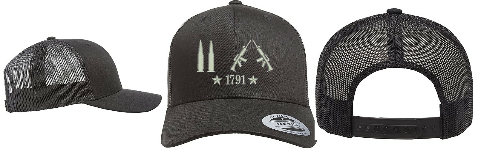 Yupoong Snapback Trucker Embroidered Hat Only Bullets 2nd Amendment AR15 Guns