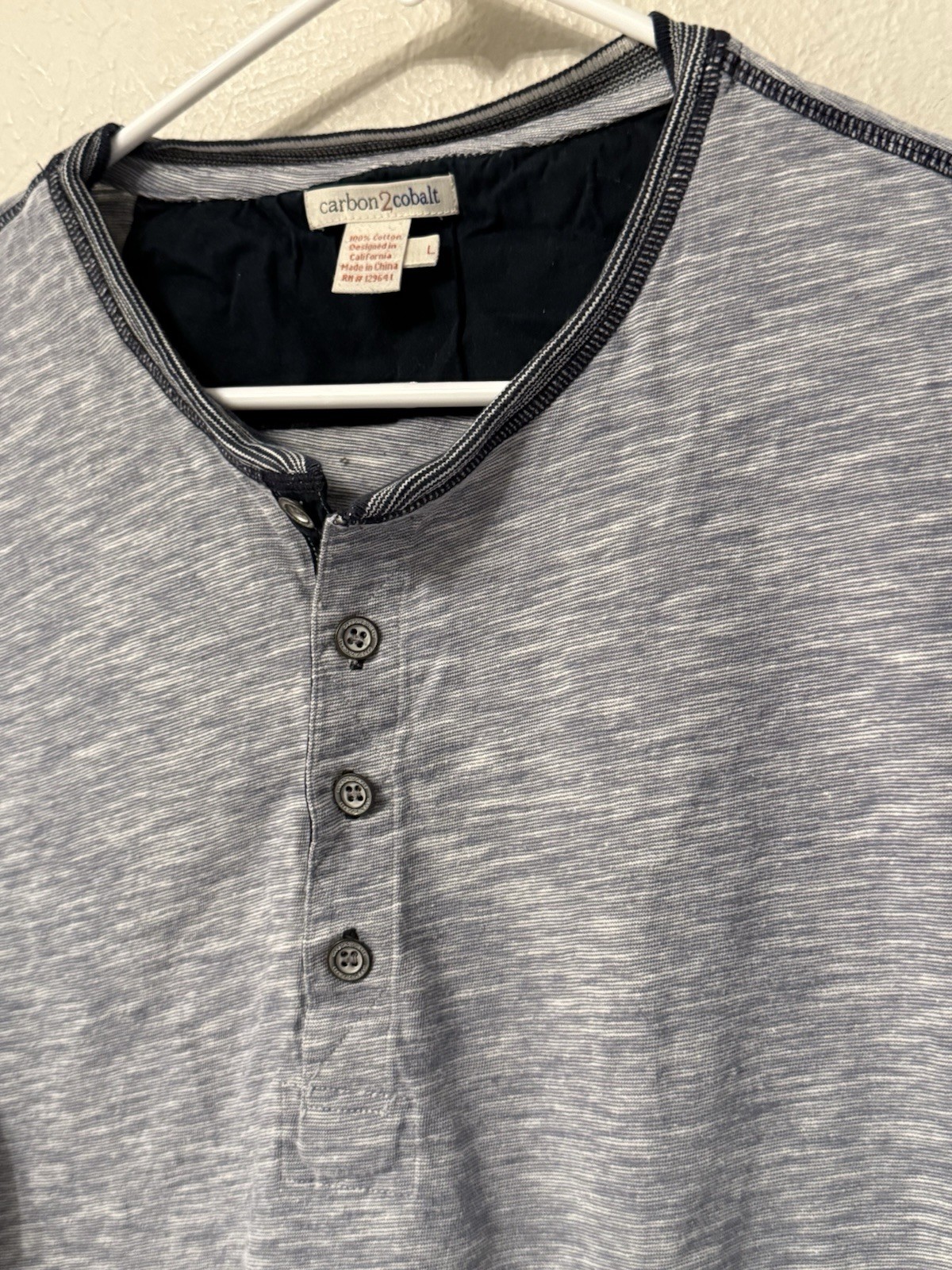 Carbon 2 Cobalt Henley men's L heather blue cotton long sleeve gallery