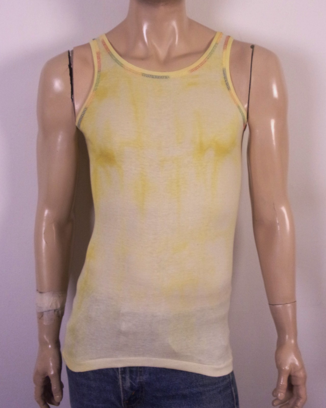 vintage 70s Cal-Cru NWOT Tank Top T-Shirt Rainbow Stitch soft thin USA sz M gallery