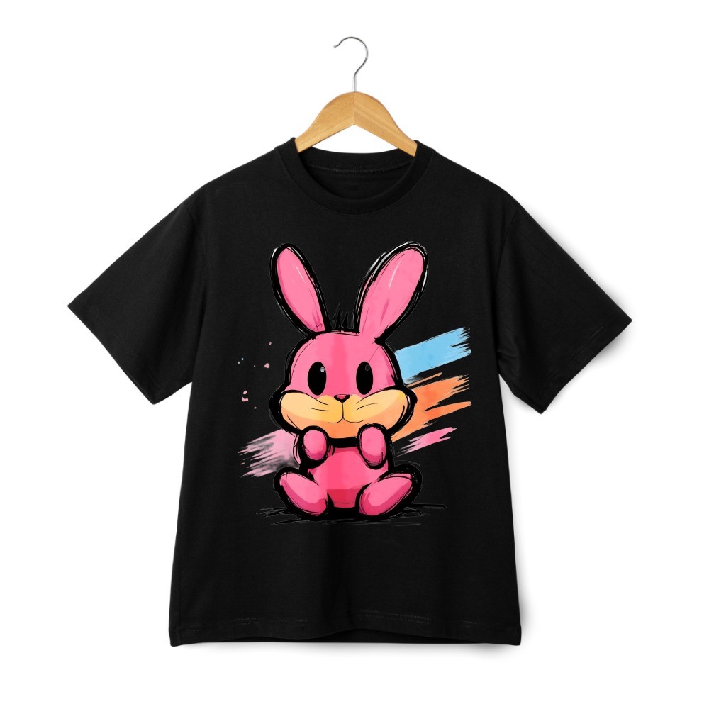 Cute Pink Bunny T-Shirt, Cartoon Rabbit Graphic Tee for Easter & Casual Wear