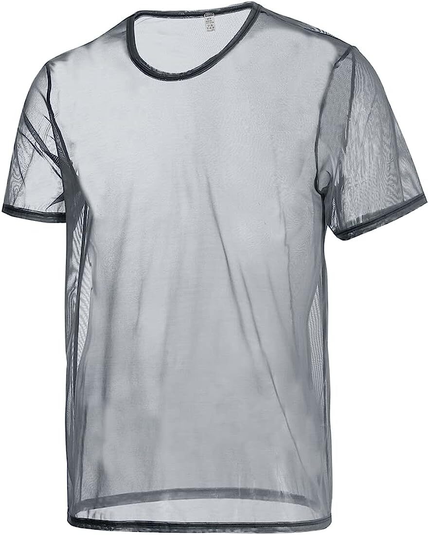 Zonbailon Men’s Shirts Short Mesh Sleeve See Through T-Shirt Tops Undershirts