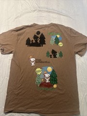 Peanuts Snoopy Men’s Medium Brown Graphic T-Shirt Pure Satisfaction Camping Tee