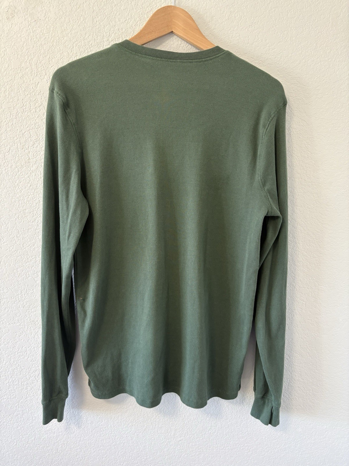 Burt’s Bees Baby Mens Medium Organic Cotton Henley Shirt Green Rib Knit Thermal gallery