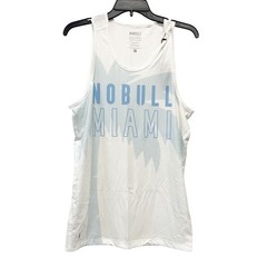 NoBull Men’s White Blue Palm Tree Miami Graphic Tank Top Athletic CrossFit S