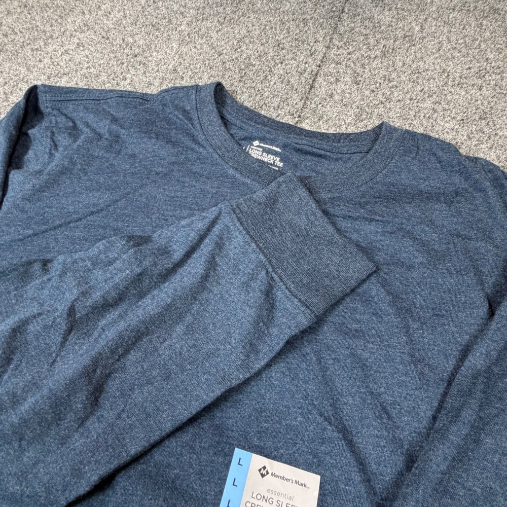 Members Mark Mens Size L Large Heather Blue Long Sleeve Crewneck Tee NEW