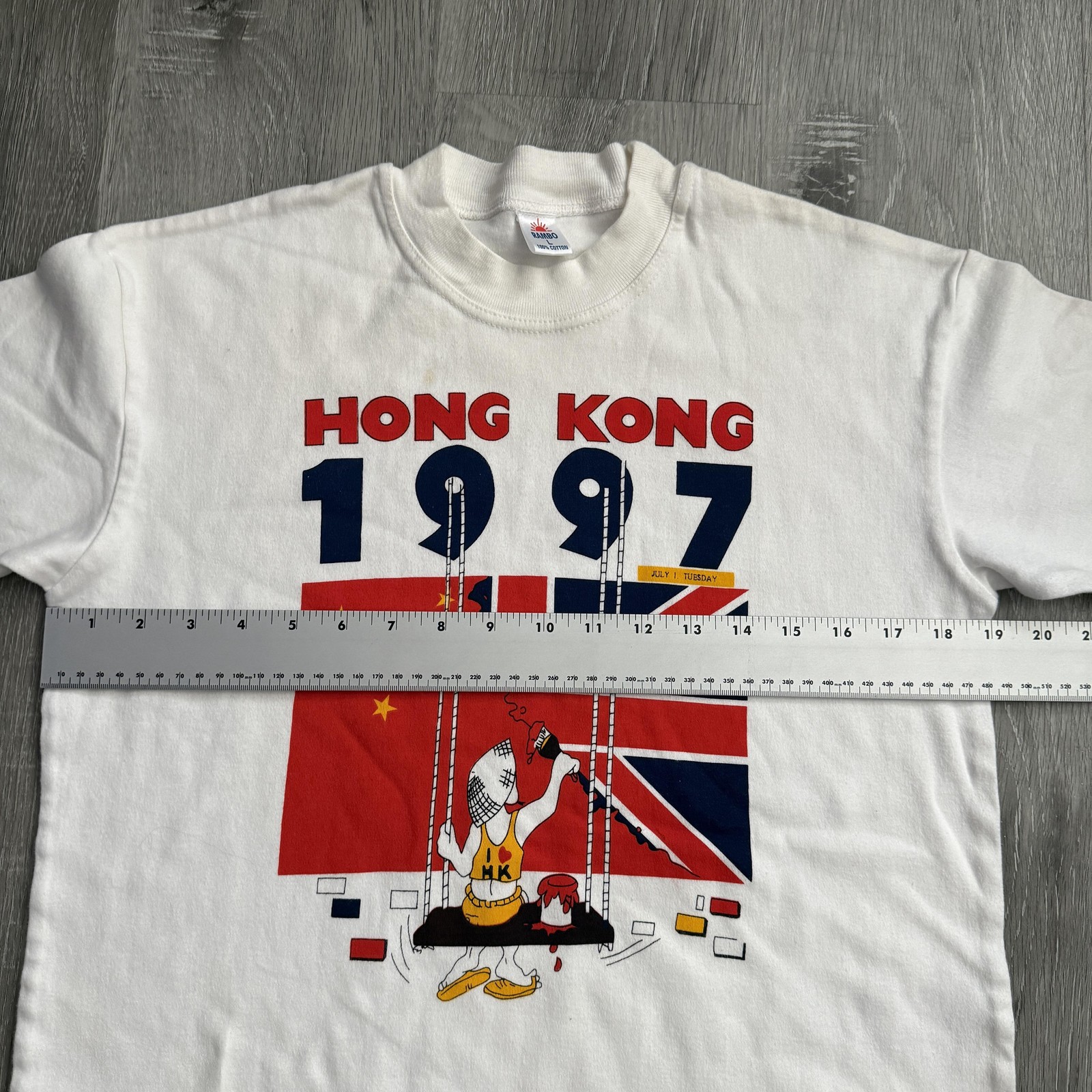 Vintage Hong Kong 1997 Shirt Mens Large White Rambo Flag Souvenir 90s Tee gallery