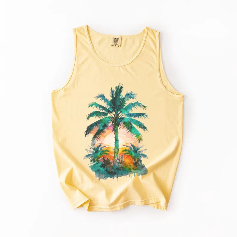 Tropical Palm Tree Sunset Tank Top Beach Vacation Apparel gallery