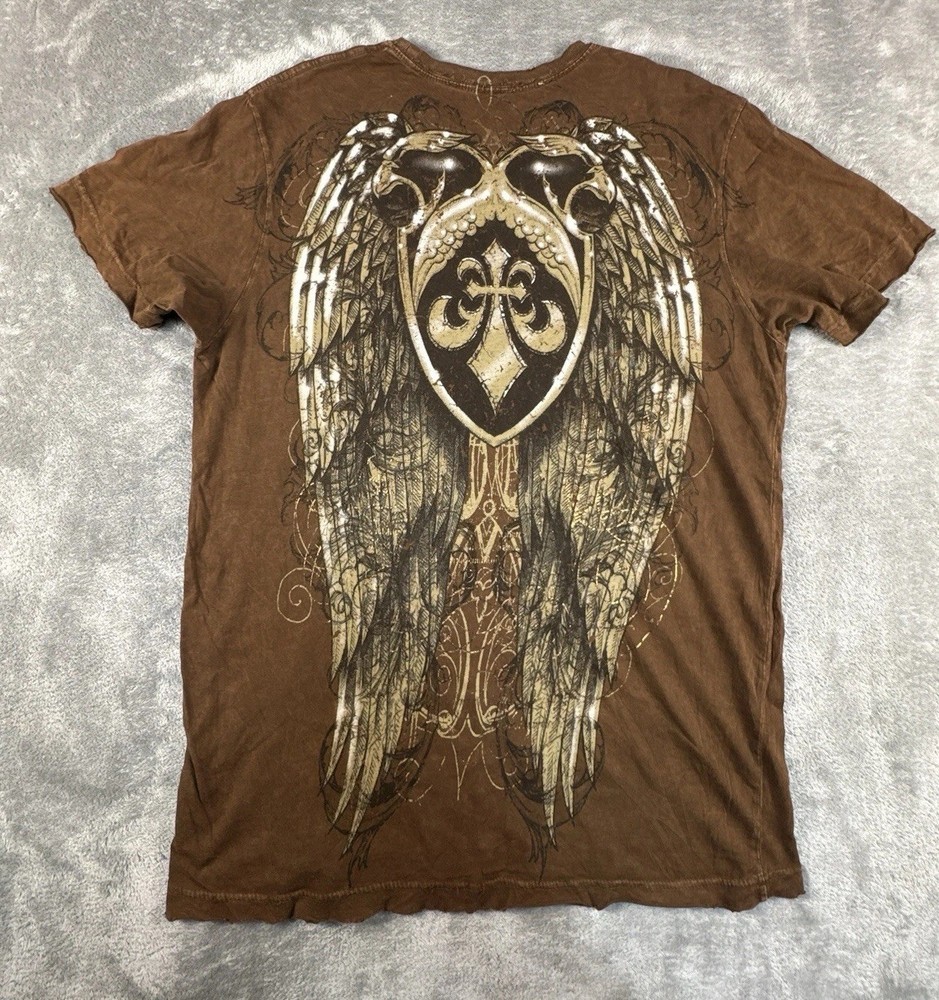 Affliction Shirt Mens M Angel Wing Eagle Skull Biker Graphic Tee