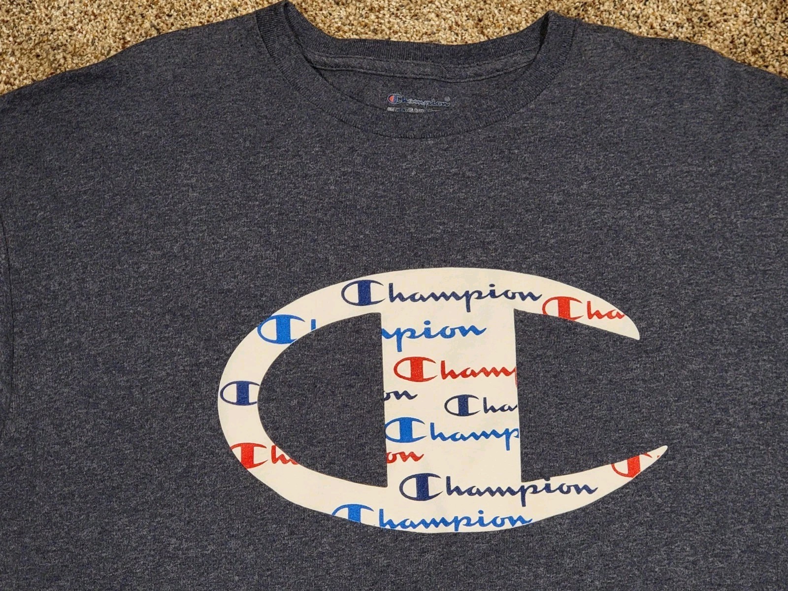 Mens Champion Cotton Poly Blend LOGO Blue Short Sleeve T Shirt 1XL gallery