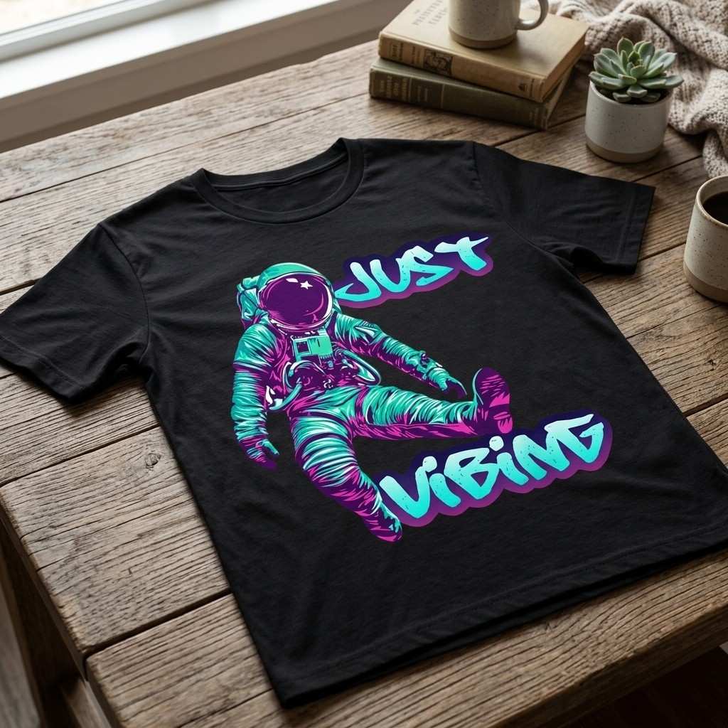 Purple and Teal Astronaut Just Vibing Graphic for Men T-Shirt TA79 gallery