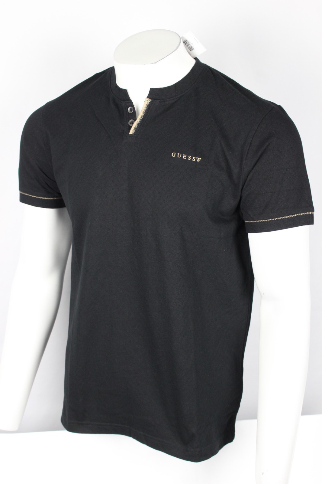 Guess Men's Ricardo Short Sleeve Slit Henley T Shirt Jet Black Textured gallery