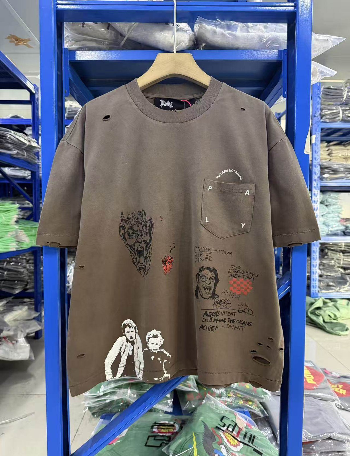VINTAGE BROWN T SHIRT WORN DISTRESSED PALY HIGH STREET SHORT SUMMER TOP TEE gallery