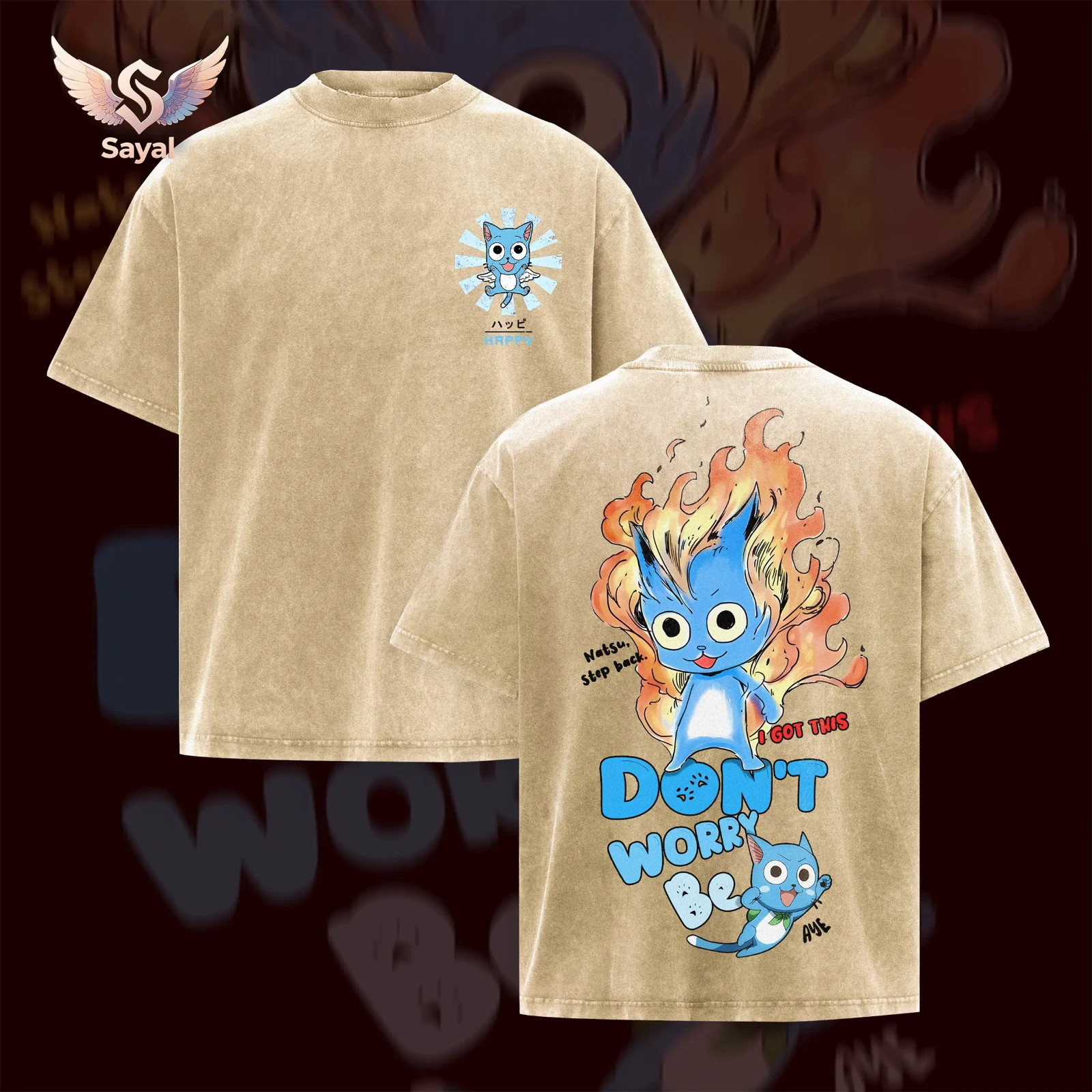 Fairy Tail Guild Happy Cat Tee Premium Acid Washed Soft Fabric Oversized Graphic gallery