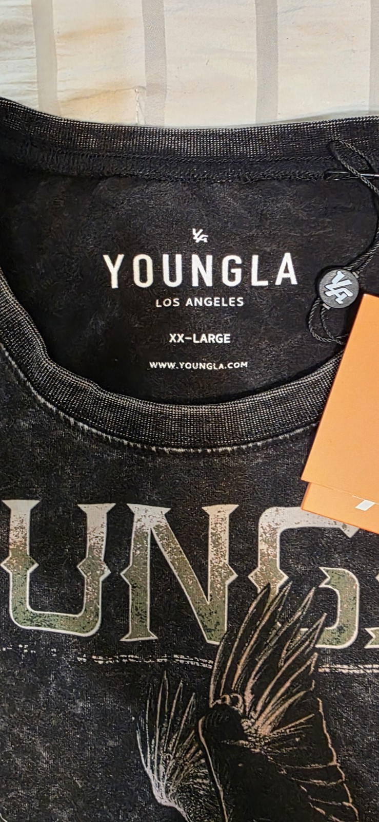 YoungLA 4116 Floral Skull Tee Men's Medium Black Mineral Wash Skeleton Crow NWT gallery