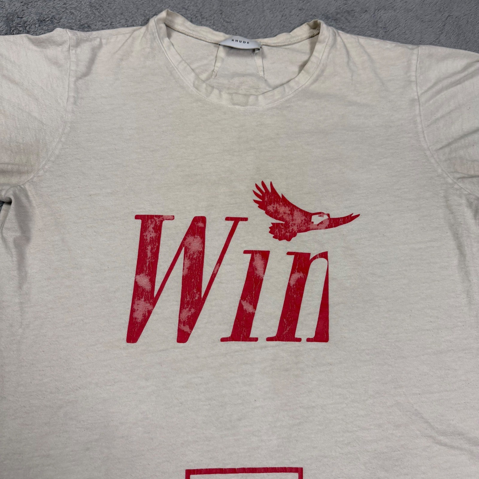 Rhude Win Smokers Die Younger Graphic T-Shirt Mens Small Cream Red Off-White gallery