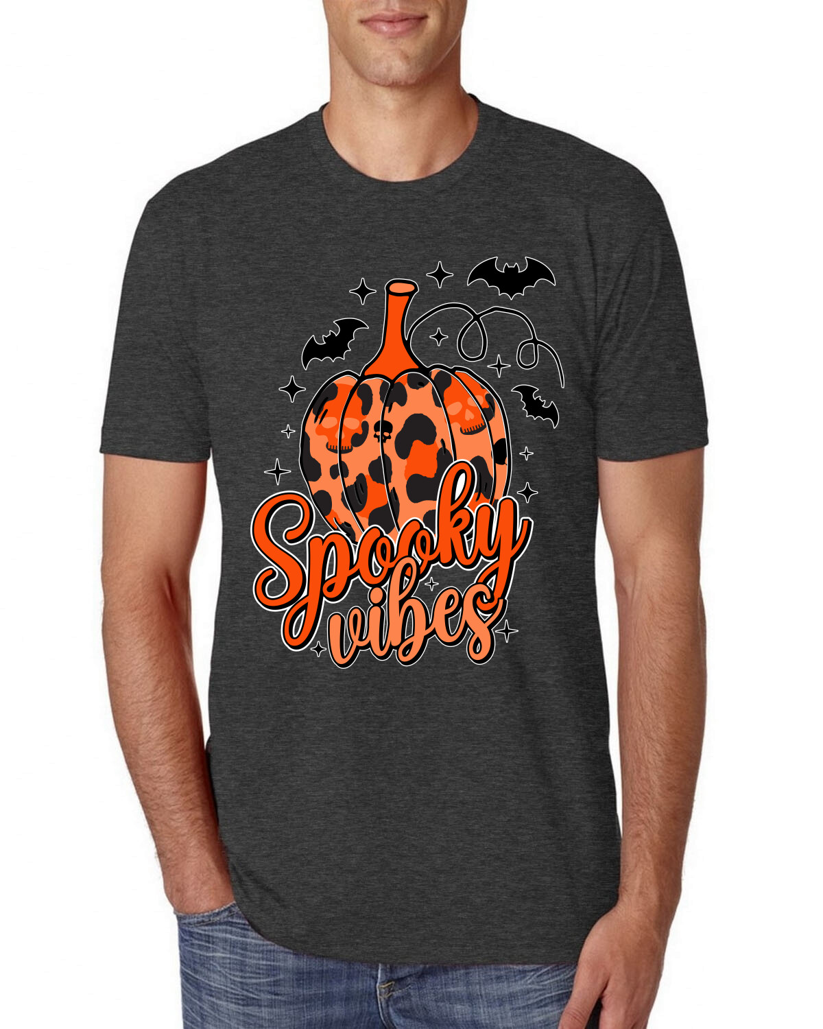 Spooky Vibes Pumpkin Skulls Bats Stars Men Tri Blend TShirt