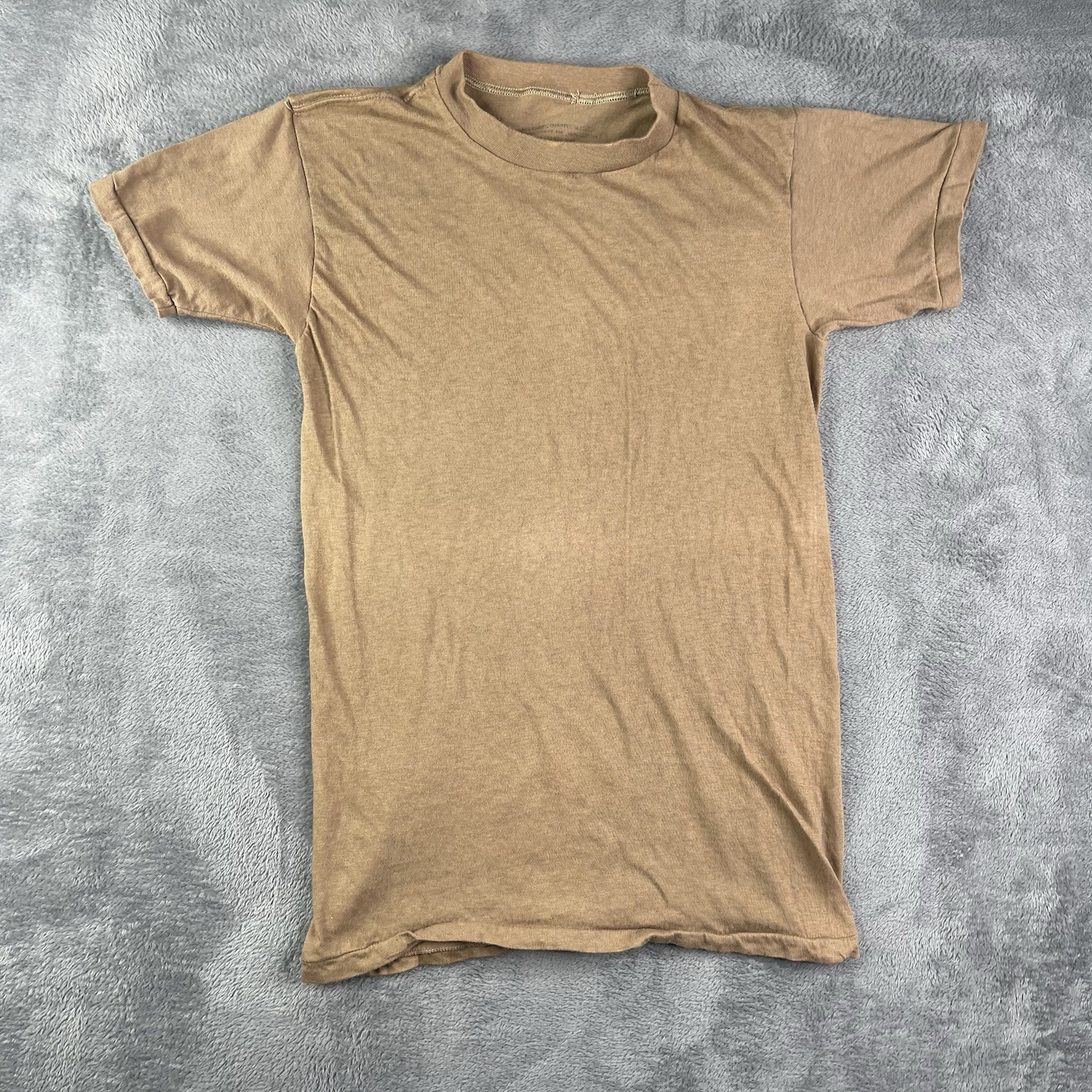 Vintage Paper Thin T Shirt Men Small Brown 80s US Military Thrashed Blank Grunge gallery