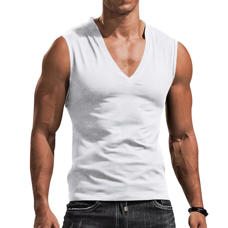 Mens Casual Camisole Sleeveless T-Shirt Solid Color V-Neck Vest Muscle Tank Tops