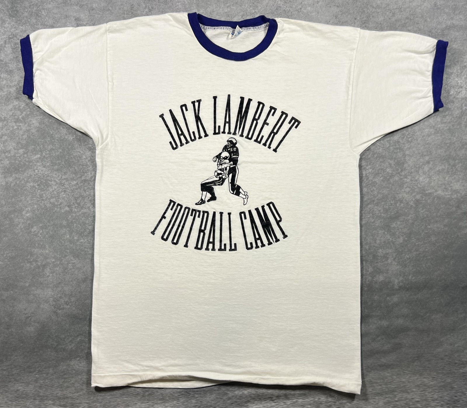 Jack Lambert Football Camp Men’s White Ringer T-Shirt Size L Vintage 70s 80s