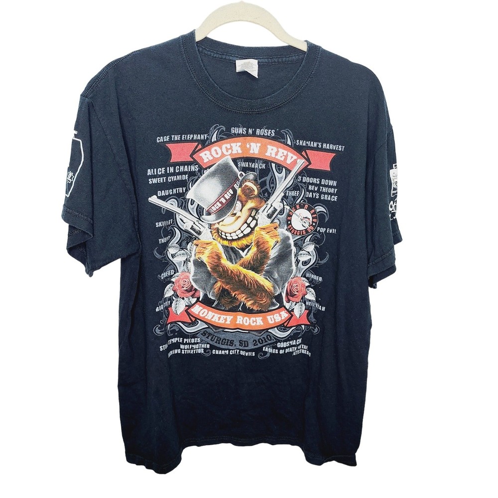 Rock ‘N Rev Monkey Rock USA Sturgis, SD Guns N’ Roses 2010 Men T-Shirt Large