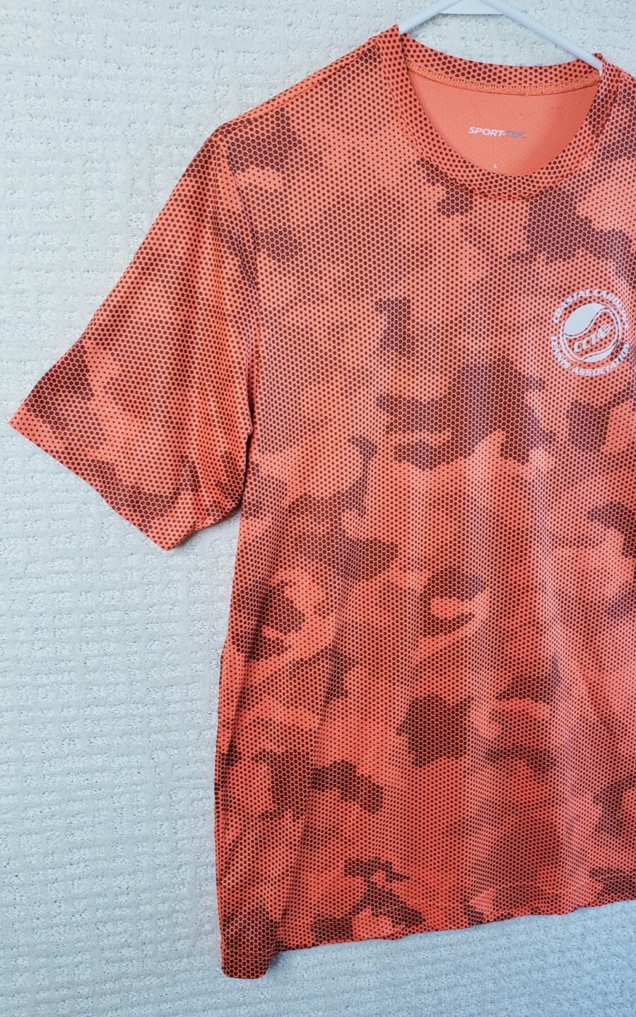 Sport-Tek Men's L Orange CamoHex S Sleeve Tennis Tee USTA CCTA QuickDry ST370 gallery