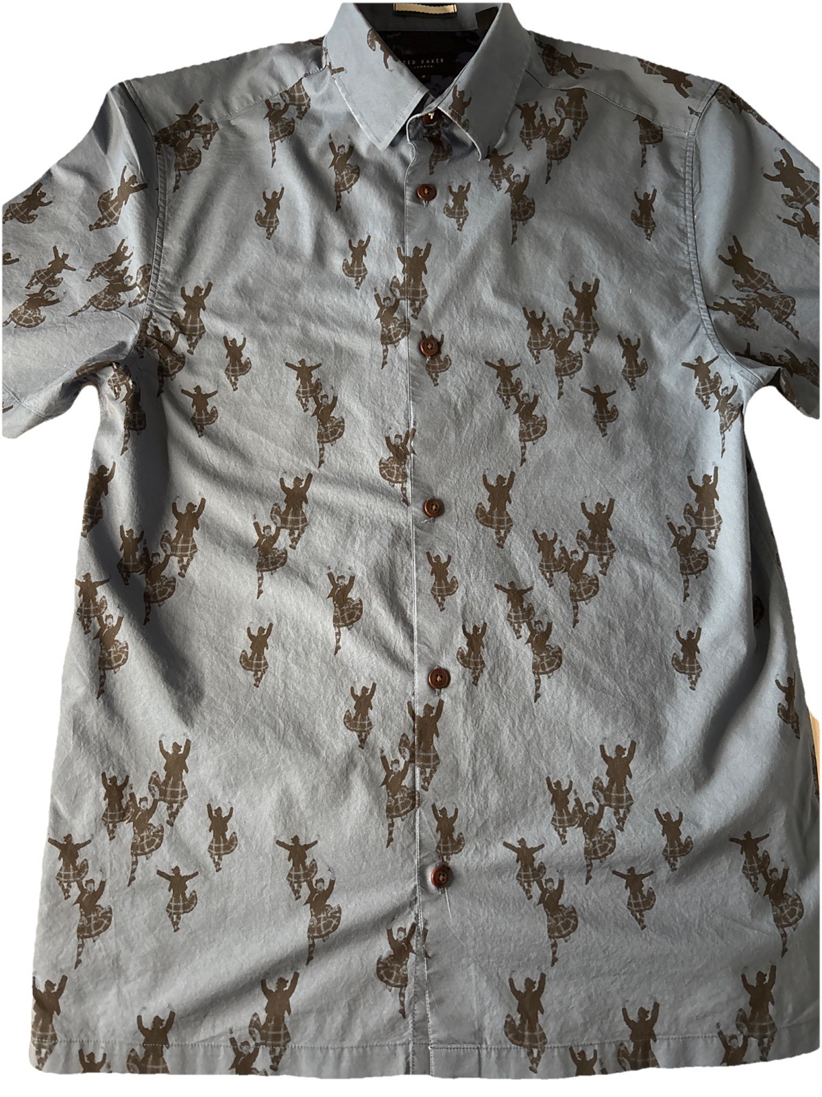 TED BAKER SHIRT SHORT SLEEVE NEW Blue Scottish Dancing print kilt S L BNWT Mens gallery