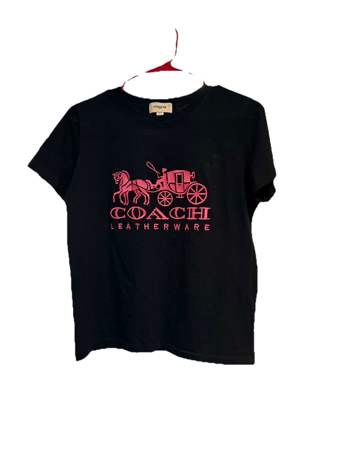 Coach Horse & Carriage Cotton T-Shirt Women L Leatherware Embroidered Logo Black gallery