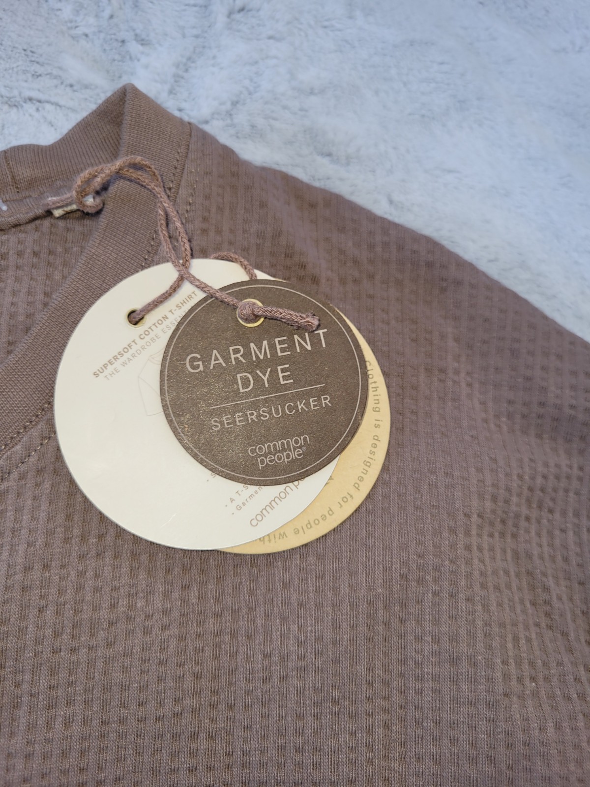 Common People Mens XL Seersucker GD Tee Brown Pocket Tshirt Cotton Minimalist gallery