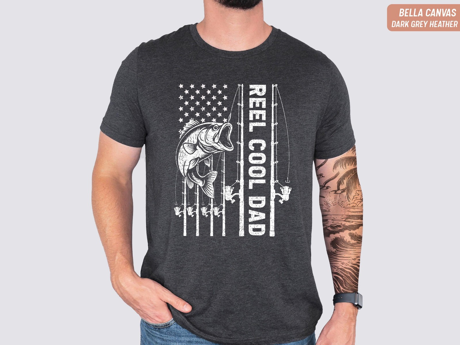 Fishing Dad Shirt Reel Cool Dad American Flag Fathers Day Gift Tee gallery