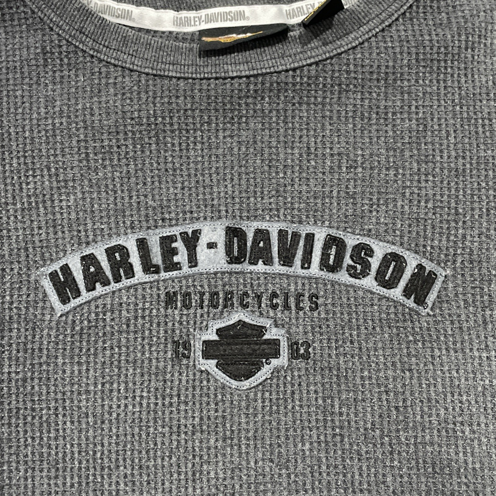 Harley-Davidson Shirt Mens Medium Gray Thermal Waffle Long Sleeve Made USA Vtg gallery
