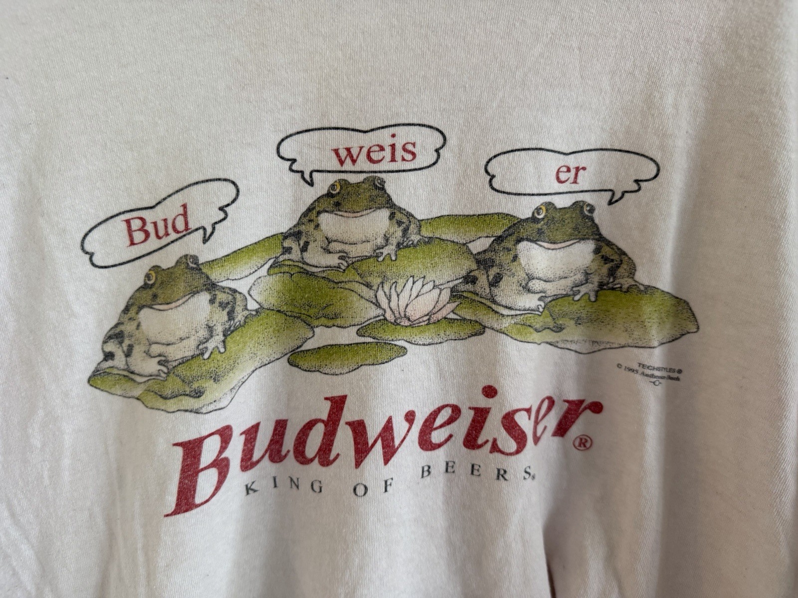 Vintage 1995 Budweiser Beer Frog Tee Size 3XL Made In USA "Bud Weis Er" Pink gallery